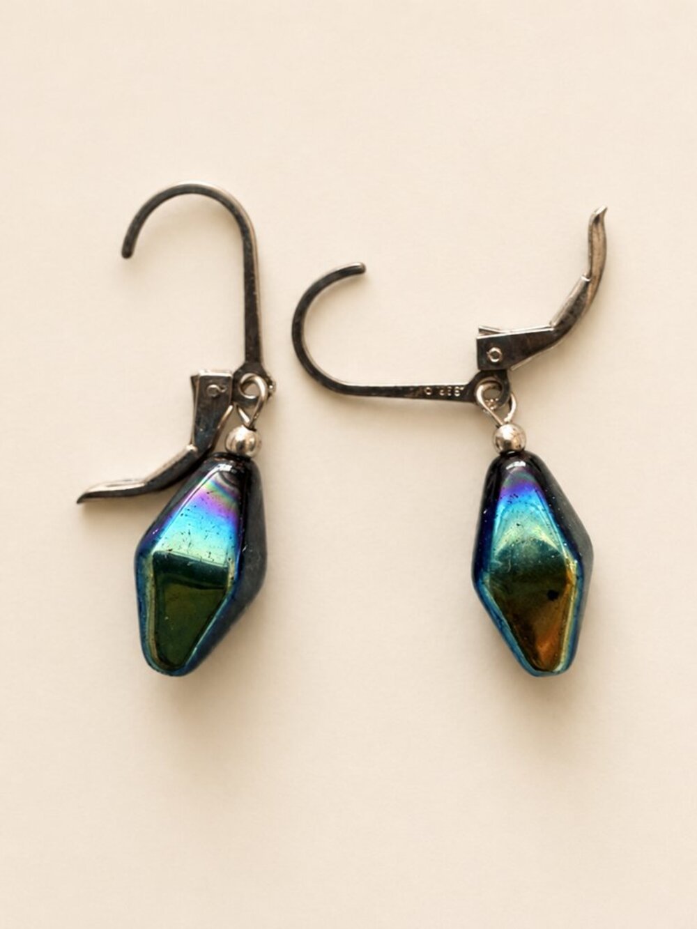 Iridescent Multicolor Geometric Leverback Earrings